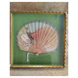 Vintage Framed Hand Painted Folding Fan Vintage Framed Hand Painted Folding Fan