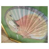 Vintage Framed Hand Painted Folding Fan Vintage Framed Hand Painted Folding Fan
