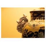 Rare Vintage Japanese Potter Hand Painted Moriage Floral Dragon Handled Lamp Rare Vintage Japanese Potter Hand Painted Moriage Floral Dragon Handled Lamp
