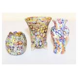 Set of Three Vintage Murano Millefiori Small Vases Set of Three Vintage Murano Millefiori Small Vases