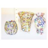 Set of Three Vintage Murano Millefiori Small Vases Set of Three Vintage Murano Millefiori Small Vases