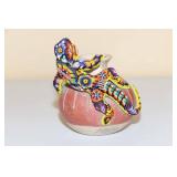 Unique Signed Huichol Collection Pot with Beaded Lizard Unique Signed Huichol Collection Pot with Beaded Lizard