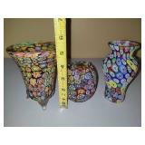 Set of Three Vintage Murano Millefiori Small Vases Set of Three Vintage Murano Millefiori Small Vases