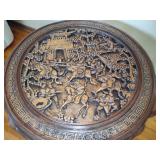 Vintage Chinese Carved Wood Table with Nesting Stools Vintage Chinese Carved Wood Table with Nesting Stools