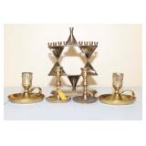 Heavy Brass Menorah and Candle Holders Heavy Brass Menorah and Candle Holders
