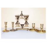 Heavy Brass Menorah and Candle Holders Heavy Brass Menorah and Candle Holders