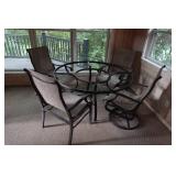 Glass Top Table Patio Set - Table and 4 Sling Chairs Glass Top Table Patio Set - Table and 4 Sling Chairs