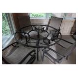 Glass Top Table Patio Set - Table and 4 Sling Chairs Glass Top Table Patio Set - Table and 4 Sling Chairs