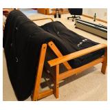 Wood Frame Futon Couch with Black Cover and Pillows Wood Frame Futon Couch with Black Cover and Pillows