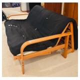 Wood Frame Futon Couch with Black Cover and Pillows Wood Frame Futon Couch with Black Cover and Pillows