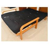 Wood Frame Futon Couch with Black Cover and Pillows Wood Frame Futon Couch with Black Cover and Pillows