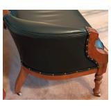 Beautiful Antique Eastlake Carved Walnut and Green Leather Settee Beautiful Antique Eastlake Carved Walnut and Green Leather Settee