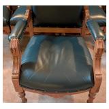 Gorgeous Antique Eastlake Carved Walnut and Green Leather Chair Set Gorgeous Antique Eastlake Carved Walnut and Green Leather Chair Set