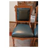 Gorgeous Antique Eastlake Carved Walnut and Green Leather Chair Set Gorgeous Antique Eastlake Carved Walnut and Green Leather Chair Set