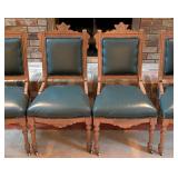 Gorgeous Antique Eastlake Carved Walnut and Green Leather Chair Set Gorgeous Antique Eastlake Carved Walnut and Green Leather Chair Set