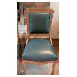 Gorgeous Antique Eastlake Carved Walnut and Green Leather Chair Set Gorgeous Antique Eastlake Carved Walnut and Green Leather Chair Set