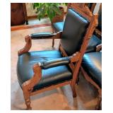 Gorgeous Antique Eastlake Carved Walnut and Green Leather Chair Set Gorgeous Antique Eastlake Carved Walnut and Green Leather Chair Set