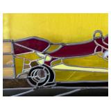 Vintage Yellow and Red Stained Glass Race Car Panel Vintage Yellow and Red Stained Glass Race Car Panel