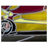 Vintage Yellow and Red Stained Glass Race Car Panel Vintage Yellow and Red Stained Glass Race Car Panel