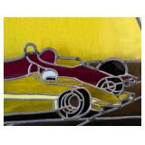 Vintage Yellow and Red Stained Glass Race Car Panel Vintage Yellow and Red Stained Glass Race Car Panel