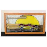 Vintage Yellow and Red Stained Glass Race Car Panel Vintage Yellow and Red Stained Glass Race Car Panel