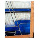 Vintage Blue and Yellow Stained Glass Race Car Panel Vintage Blue and Yellow Stained Glass Race Car Panel