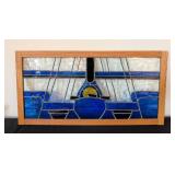 Vintage Blue and Yellow Stained Glass Race Car Panel Vintage Blue and Yellow Stained Glass Race Car Panel