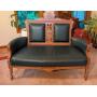 Beautiful Antique Eastlake Carved Walnut and Green Leather Settee