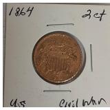 1864 - 2 Cent Coin Civil War Era | Nice Coin! 1864 - 2 Cent Coin Civil War Era | Nice Coin!