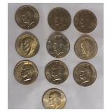10 Ike Dollars from different years and mints Very Nice Coins. 10 Ike Dollars from different years and mints Very Nice Coins.