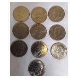 10 Ike Dollars from different years and mints Very Nice Coins. 10 Ike Dollars from different years and mints Very Nice Coins.