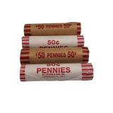 Mixed Wheat Pennies Estate Find - 4 rolls containing a total of 200 pennies from various years. Mixed Wheat Pennies Estate Find - 4 rolls containing a total of 200 pennies from various years.