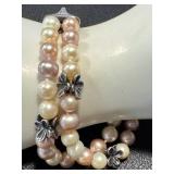 Anne King Sterling Silver and 14K Gold Pearl Bracelet & Earrings Set Anne King Sterling Silver and 14K Gold Pearl Bracelet & Earrings Set
