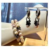 Anne King Sterling Silver and 14K Gold Pearl Bracelet & Earrings Set Anne King Sterling Silver and 14K Gold Pearl Bracelet & Earrings Set
