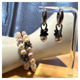 Anne King Sterling Silver and 14K Gold Pearl Bracelet & Earrings Set Anne King Sterling Silver and 14K Gold Pearl Bracelet & Earrings Set