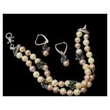 Anne King Sterling Silver and 14K Gold Pearl Bracelet & Earrings Set Anne King Sterling Silver and 14K Gold Pearl Bracelet & Earrings Set