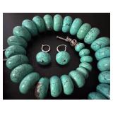 Handcrafted Necklace & Earring Set with Turquoise Graduated Stones and Sterling Clasps Handcrafted Necklace & Earring Set with Turquoise Graduated Stones and Sterling Clasps