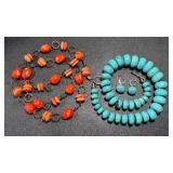 Handcrafted Necklace & Earring Set with Turquoise Graduated Stones and Sterling Clasps Handcrafted Necklace & Earring Set with Turquoise Graduated Stones and Sterling Clasps