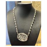 Vintage Etched Glass Pendant Necklace with 15" Chain Vintage Etched Glass Pendant Necklace with 15" Chain