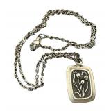 Vintage Swedish Pewter Necklace with Floral Pendant, 18" Vintage Swedish Pewter Necklace with Floral Pendant, 18"