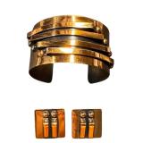Copper Cuff Bracelet and Clip Earrings Set Copper Cuff Bracelet and Clip Earrings Set