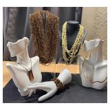 Assorted Fashion Jewelry Collection with Amber Pendant and Beaded Necklaces Assorted Fashion Jewelry Collection with Amber Pendant and Beaded Necklaces