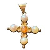 Sterling Silver 925 & Gemstone Cross Pendant with Opal-Like Stones Sterling Silver 925 & Gemstone Cross Pendant with Opal-Like Stones