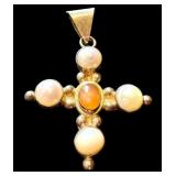Sterling Silver 925 & Gemstone Cross Pendant with Opal-Like Stones Sterling Silver 925 & Gemstone Cross Pendant with Opal-Like Stones