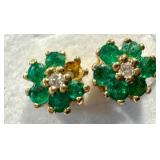 14k Gold Emerald and Diamond Earrings 14k Gold Emerald and Diamond Earrings