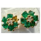 14k Gold Emerald and Diamond Earrings 14k Gold Emerald and Diamond Earrings