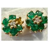 14k Gold Emerald and Diamond Earrings 14k Gold Emerald and Diamond Earrings