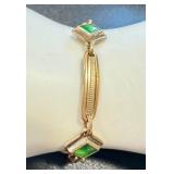Vintage 12k Gold-Filled Bracelet with Green Accents, 7" Vintage 12k Gold-Filled Bracelet with Green Accents, 7"