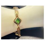 Vintage 12k Gold-Filled Bracelet with Green Accents, 7" Vintage 12k Gold-Filled Bracelet with Green Accents, 7"