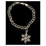 925 Sterling Silver Bracelet with Snowflake Charm, Made in Italy, 7" 925 Sterling Silver Bracelet with Snowflake Charm, Made in Italy, 7"